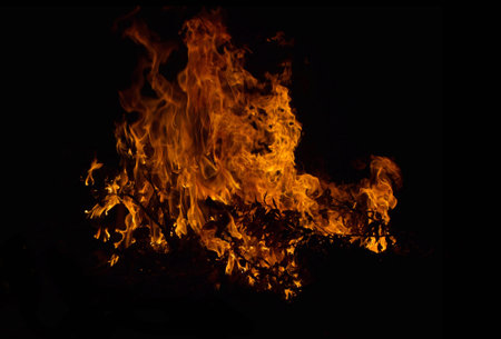 Fire flames on black background