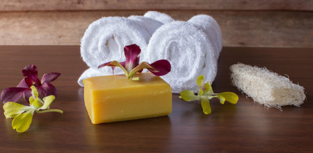 Spa with herbal scrubs and towels