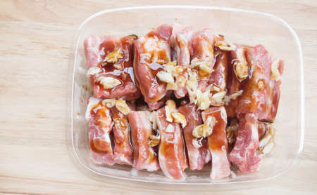 Fresh pork ribs marinated Saltの写真素材