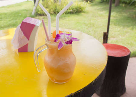 melon smoothies on a  tableの写真素材