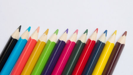 coloured pencils on white backgroundの写真素材