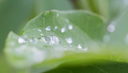 Water droplets on a green leaf