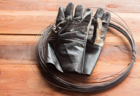 Tools on a wooden floorの写真素材