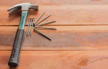 Tools on a wooden floorの写真素材