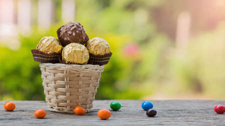 Chocolate on the wooden floorの写真素材