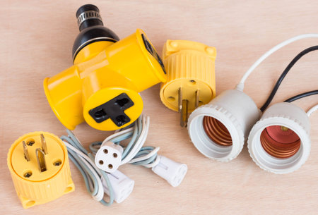 Electric equipment for apartment repair on a wooden floor.