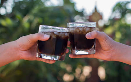 sparkling water,Soft drinks with ice.の写真素材