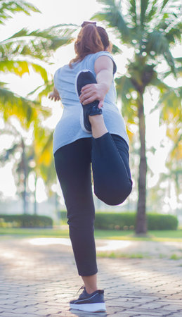 Women exercise in the park.の写真素材