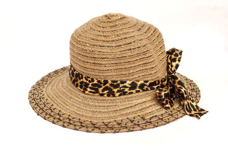 Pretty straw hat isolated on white background, Brown straw hat isolated on white backgroundの写真素材