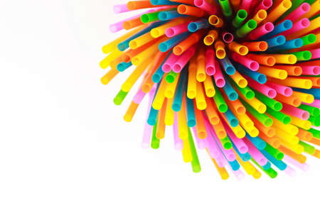 Colorful straws  on a white background, top  viewの写真素材