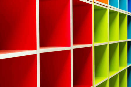 Colorful shelves of different colors , Colorful shelves is stacked backgroundの写真素材
