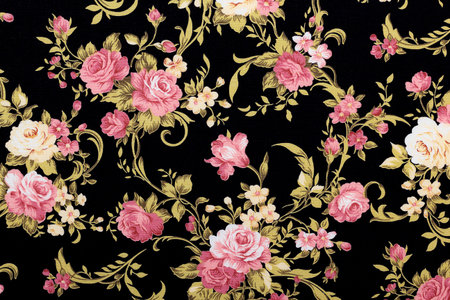 Rose Fabric background, Fragment of colorful retro textile pattern with floral ornament useful as...