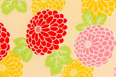Japanese pattern background, Colorful pattern chrysanthemum on cream fabric background,  Dendranthemum grandiffloraの写真素材