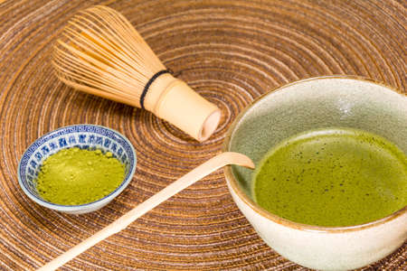 Matcha Green Tea in a  Matcha Bowlの写真素材