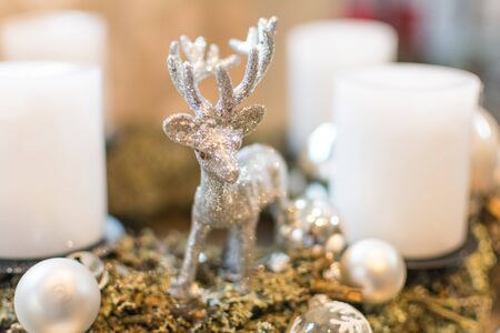 advent wreath with baubles and candlesの写真素材