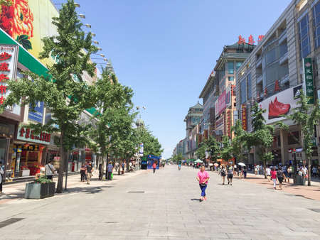 Beijing, China - June 14, 2015: the famous Wangfujing Street in Beijing on a very uncrowded and sunny dayのeditorial素材