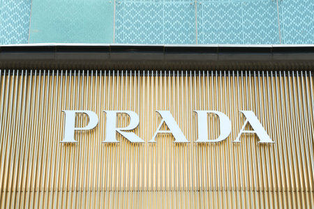 BEIJING, CHINA - MAY 22, 2016: Company sign of PRADA on Wangfujing Street in Beijing China