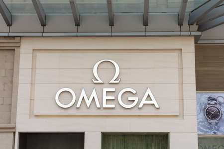 BEIJING, CHINA - MAY 22, 2016: Company sign of OMEGA on Wangfujing Street in Beijing Chinaのeditorial素材