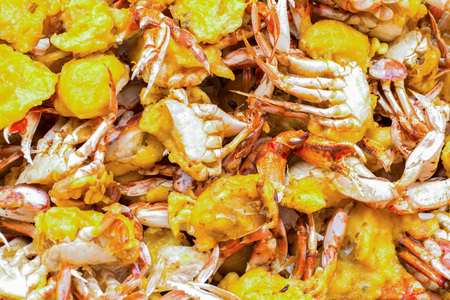 Asian dish with fried crabs served on the street in Beijingの写真素材