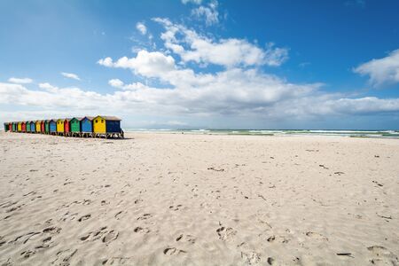 Beachhouses at Muizenberg Beach, Cape Town in South Africaの写真素材