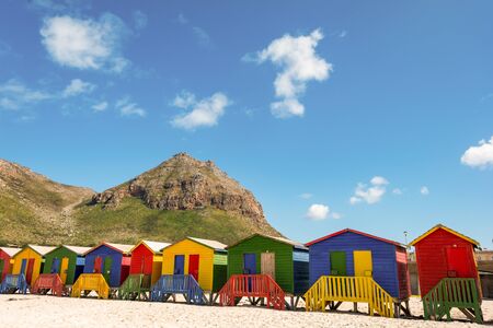 Beachhouses at Muizenberg Beach, Cape Town in South Africaの写真素材