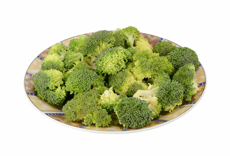 Broccoli salad served in a bowl isolated on white backgroundの写真素材