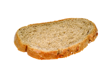 Single slice of bread isolated on white backgroundの写真素材