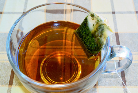 Closeup of a cup of hot natural herbal teaの写真素材