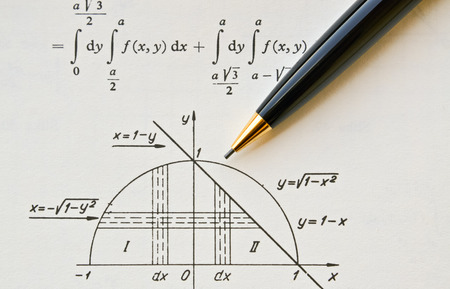 Closeup of an open mathematical book on differential and integral calculusの写真素材