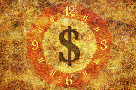 Dollar sign in the center of a bright circle on textured backgroundの写真素材
