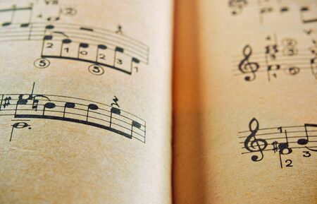 Closeup of a music notebook with composition written by F. Sor in 19 centuryの写真素材