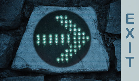 Green right arrow pointing to the word Exitの写真素材