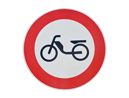 Street traffic sign for motorcycles isolated on white backgroundの写真素材