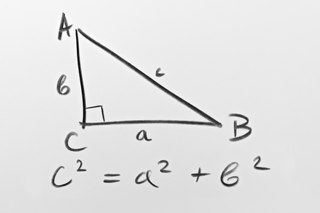 Sketch of a right triangle and the famous Pythagorean formulaの写真素材