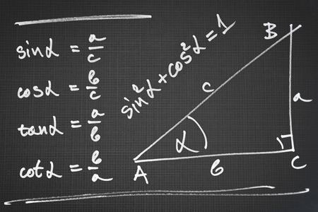 Sketch of a right triangle and definition of the basic trigonometric functionsの写真素材