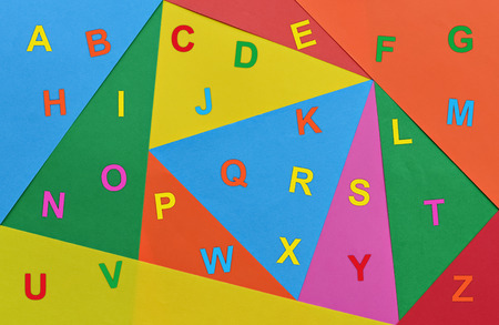 Letters of English alphabet written in various colorsの写真素材