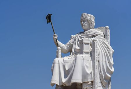 Closeup of the monument of Justinian the First in the center of Skopjeの写真素材