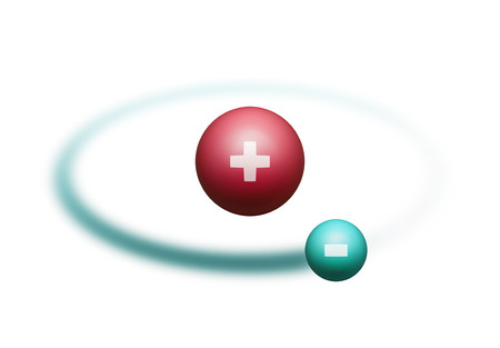 Model of atom with nucleus and one electron isolated on white backgroundの写真素材