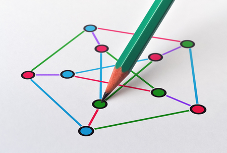 Example of a nonplanar cubic graph and edge and vertex coloringの写真素材