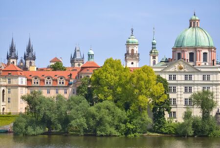 Detail of Prague with its beautiful old architecture by the riverの写真素材