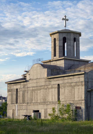 Unfinished orthodox church in a sunny summer afternoonの写真素材