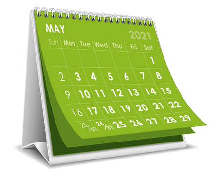 Vector Desktop 3D calendar May 2021 isolated in white backgroundのイラスト素材