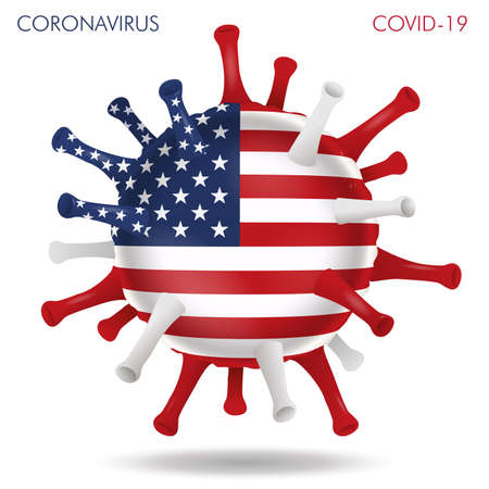 Vector illustration of USA flag virus shape isolated in white backgroundのイラスト素材