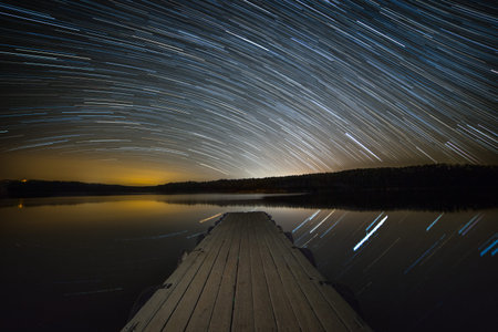 The stars spin over norfork lake in arkansasの写真素材