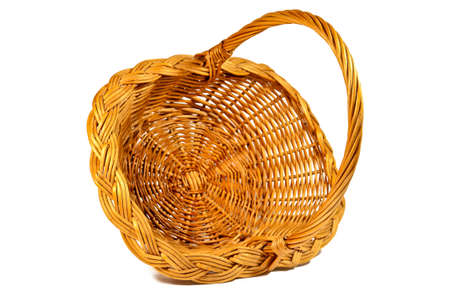 Empty wicker basket isolated on white background, closeupの写真素材
