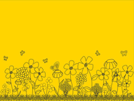 Background - floral cartoon  theme on a yellow backgroundのイラスト素材