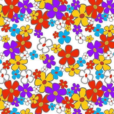 Floral cartoon seamless background.  illustration.のイラスト素材