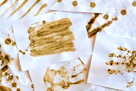 Dirty workplace - many paper sheets with scetches の写真素材