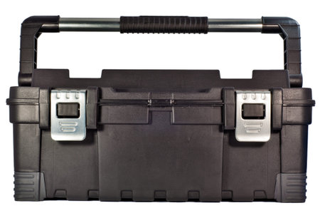 Big black tool box with latches and handle  Isolated on a white background 