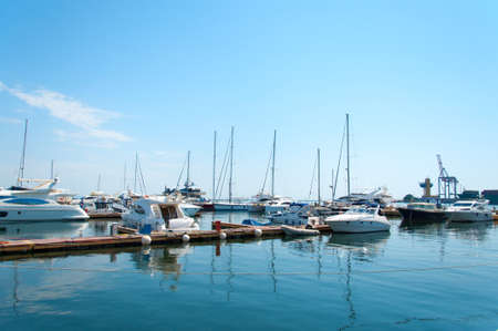 Yachts moored in seaport in beautifull sunny day  Odessa Ukraine のeditorial素材